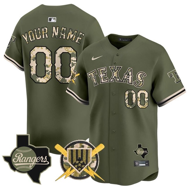 Men's Texas Rangers Active Player Custom Olive Armed Forces Day Vapor Premier Limited Stitched Baseball Jersey